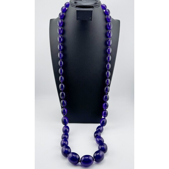 Vintage Signed Japan Purple Lucite Bead Necklace 1960s Retro Mod Statement - Picture 3 of 12